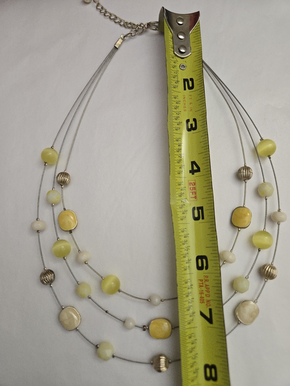 Vintage Style Silver Tone Yellow Ivory Enamel Beaded 3 Strand Bib Necklace - Picture 4 of 6